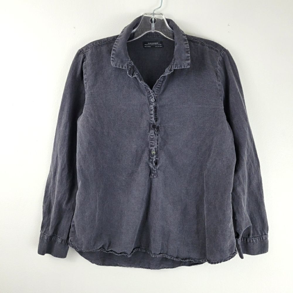 ZARA charcoal rhinestone popover blouse